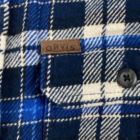 Orvis Flannel Shacket Shirt Jacket Mens Large Blue Check Plaid Cotton - Picture 4 of 12